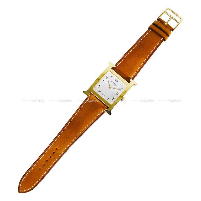 HERMES Watches H Watch Large GM 34ｍｍ HH1.801 White Clockface Fauve Volynka Russia Leather Gold HW Stamp W[EXCELLENT][Authentic]