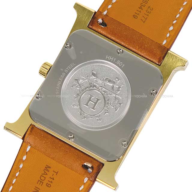 HERMES Watches H Watch Large GM 34ｍｍ HH1.801 White Clockface Fauve Veau Barenia Gold HW Stamp W[EXCELLENT][Authentic]