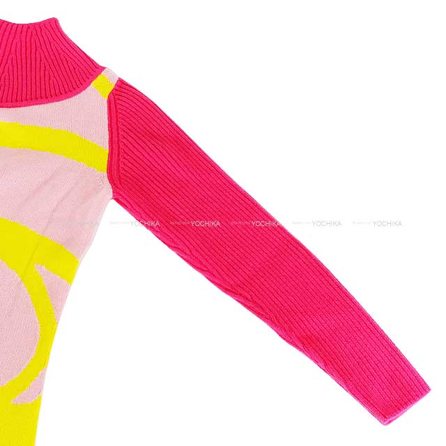 2022 AW HERMES One‐piece dress Ladies Knit High neck Morning Walk  Pink/Yellow Cashmere/Nyron/Polyurethane 36[EXCELLENT][Authentic]