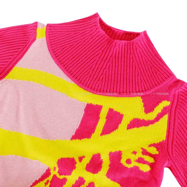 2022 AW HERMES One‐piece dress Ladies Knit High neck Morning Walk  Pink/Yellow Cashmere/Nyron/Polyurethane 36[EXCELLENT][Authentic]