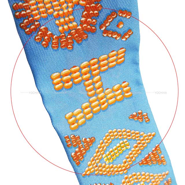 [Pre-loved] HERMES scarf Twilly KELLY EN PERLES Bleu Azur/Orange Silk100%[LIKE NEW][Authentic]