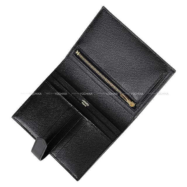 [Pre-loved] HERMES Bi-fold wallet Bearn Compact Noir (Black) Veau Epsom Gold HW Stamp Z[LIKE NEW][Authentic]