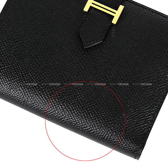 [Pre-loved] HERMES Bi-fold wallet Bearn Compact Noir (Black) Veau Epsom Gold HW Stamp Z[LIKE NEW][Authentic]