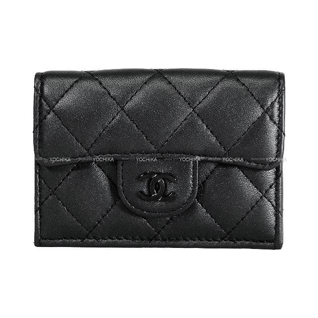 CHANEL Tri-fold wallet Matelasse Coco Mark Compact Noir (Black) pearly lambskin Black HW AP0230[BRAND NEW][Authentic]