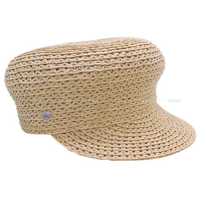 HERMES Casquette Galate Canoe H print #59 Naturel Raffia Silver HW[EXCELLENT][Authentic]