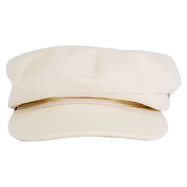 HERMES Casquette Hat Dani #59 Blan Casse Cotton/Lambskin Silver HW[BRAND NEW][Authentic]