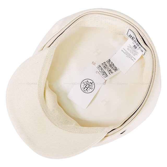 HERMES Casquette Hat Dani #59 Blan Casse Cotton/Lambskin Silver HW[BRAND NEW][Authentic]