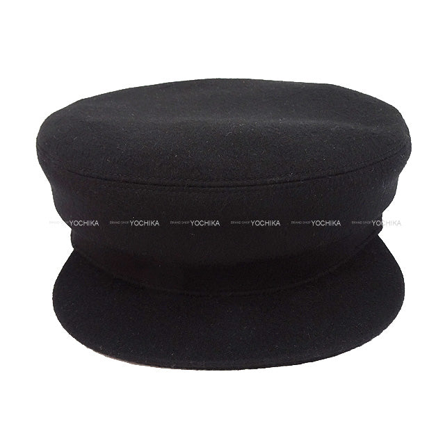 HERMES Casquette Hat Sellier Button Deauville #59 Noir (Black) Cashmere100% Silver HW[EXCELLENT][Authentic]