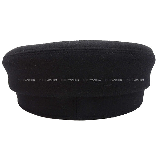 HERMES Casquette Hat Sellier Button Deauville #59 Noir (Black) Cashmere100% Silver HW[EXCELLENT][Authentic]