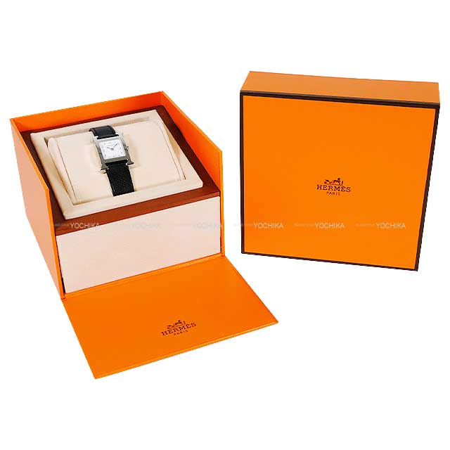 HERMES Watches H Watch PM 25mm HH1.210 Quartz Simple Tour Noir (Black) Veau Epsom Silver HW Stamp B[BRAND NEW][Authentic]