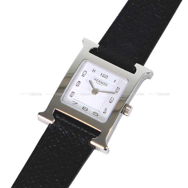 HERMES Watches H Watch PM 25mm HH1.210 Quartz Simple Tour Noir (Black) Veau Epsom Silver HW Stamp B[BRAND NEW][Authentic]