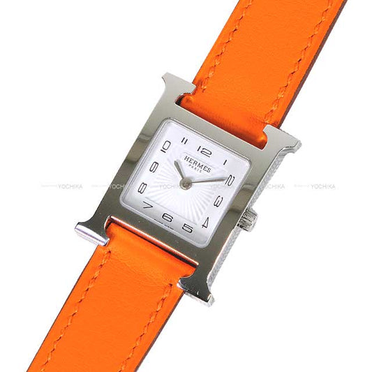 HERMES Watches H Watch PM 25mm HH1.210 Quartz Simple Tour Orange Veau Swift Silver HW Stamp U[BRAND NEW][Authentic]