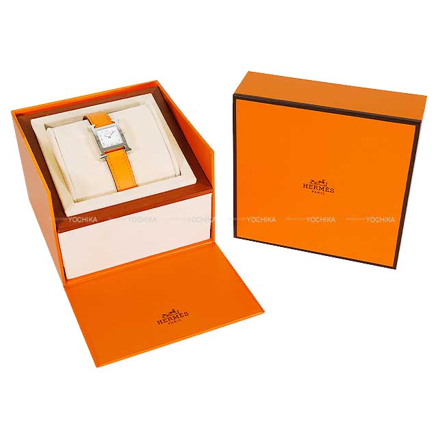 HERMES Watches H Watch PM 25mm HH1.210 Quartz Simple Tour Orange Veau Swift Silver HW Stamp U[BRAND NEW][Authentic]