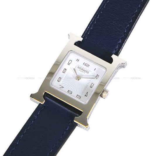 HERMES Watches H Watch PM 25mm HH1.210 Quartz Double Tour Bleu Saphir Veau Swift Silver HW Stamp Z[ALMOST NEW][Authentic]