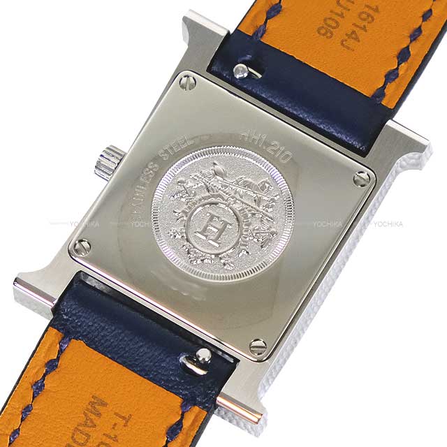 HERMES Watches H Watch PM 25mm HH1.210 Quartz Double Tour Bleu Saphir Veau Swift Silver HW Stamp Z[ALMOST NEW][Authentic]