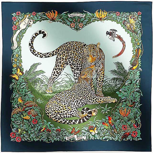 2024 AW New HERMES scarf Carre 90 Jungle Love Marine/Green/Orange Silk100%[BRAND NEW][Authentic]