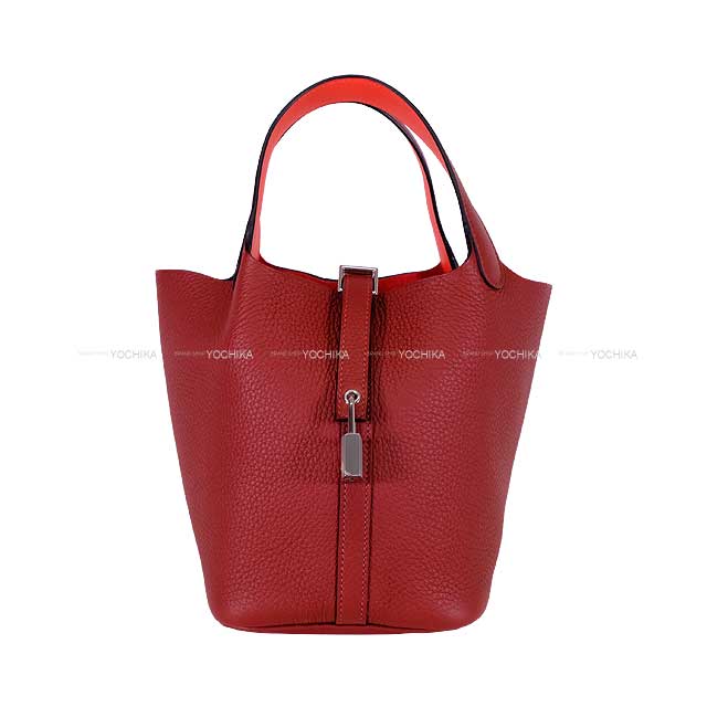 HERMES Handbag Picotin Lock 18 PM Eclat Rouge H/Orange Field Taurillon Leather Silver HW Stamp W[BRAND NEW][Authentic]