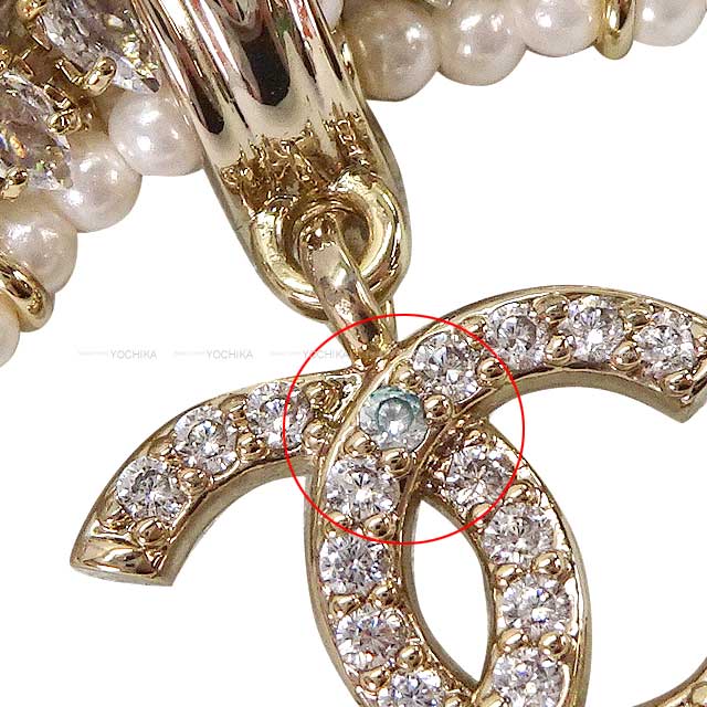 CHANEL pierced earring Rhinestone hoop earrings Coco Mark ribbon pearl Champagne Gold HW[EXCELLENT][Authentic]