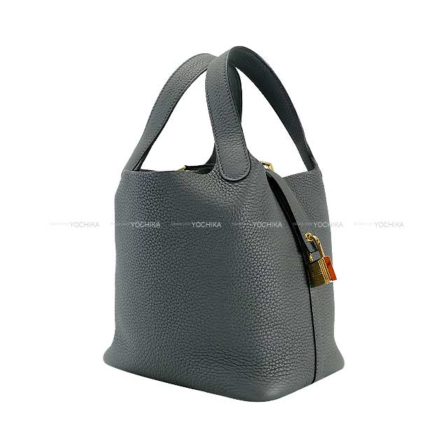 HERMES Handbag Picotin Lock 18 PM Gris Misty Taurillon Clemence Champagne Gold HW Stamp W[EXCELLENT][Authentic]