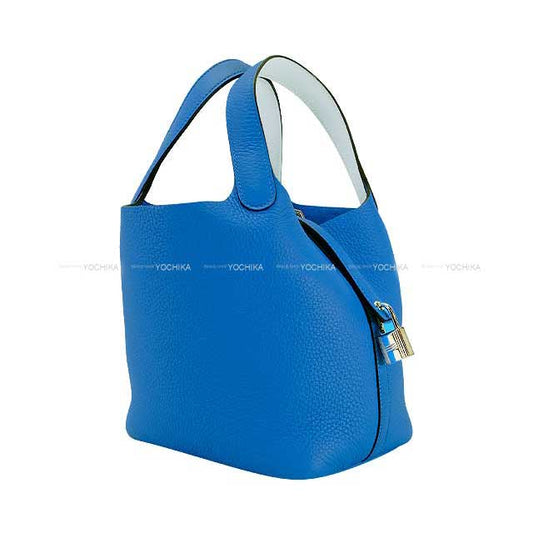 HERMES Handbag Picotin Lock 18 PM Eclat Bleu Hydra/Blue brume  Taurillon Clemence/Veau Swift Silver HW Stamp W[EXCELLENT][Authentic]