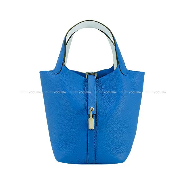 HERMES Handbag Picotin Lock 18 PM Eclat Bleu Hydra/Blue brume  Taurillon Clemence/Veau Swift Silver HW Stamp W[EXCELLENT][Authentic]