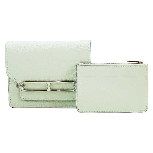 HERMES Bi-fold wallet Roulis Slim Vert Fizz Chevre Myzore Silver HW Stamp B[EXCELLENT][Authentic]