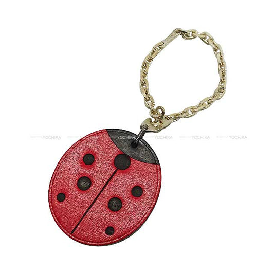 [Pre-loved] HERMES bag charm Animal Motif Ladybug Rouge/Black Calf/Ag925[LIKE NEW][Authentic]