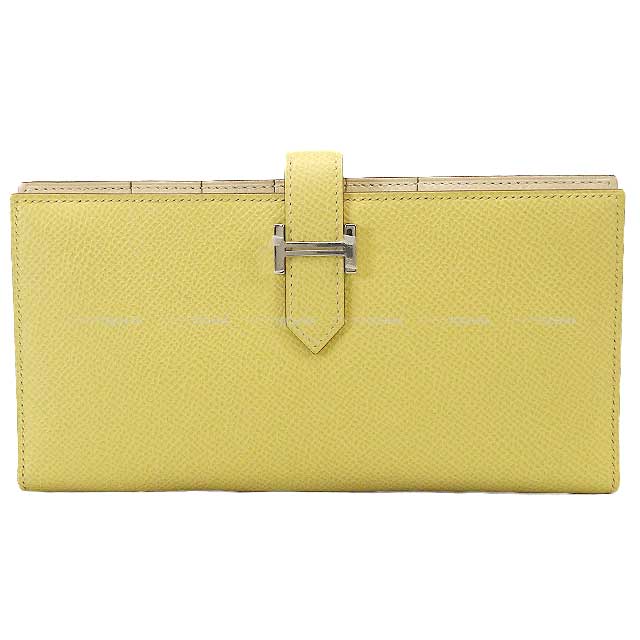 HERMES long wallet Bearn Soufflet Verso Jaune Poussin/Nata Veau Epsom Silver HW Stamp Z[EXCELLENT][Authentic]