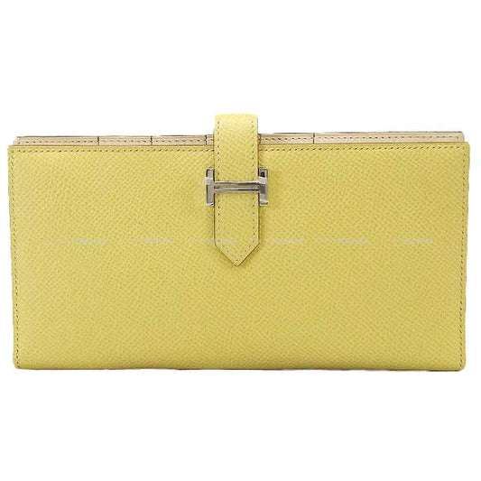 HERMES long wallet Bearn Soufflet Verso Jaune Poussin/Nata Veau Epsom Silver HW Stamp Z[EXCELLENT][Authentic]