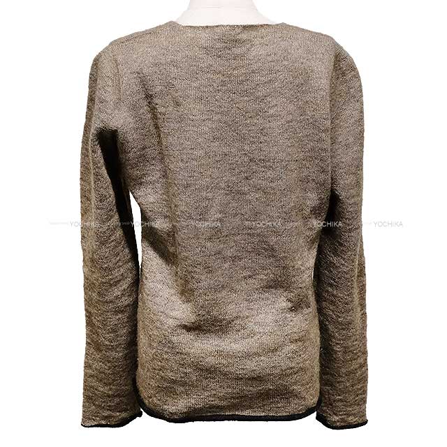 [Pre-loved] HERMES Knit Long sleeves knit V neck Soldo product Brown/Noir (Black) Nyron/Cashmere/Silk[USED SA][Authentic]