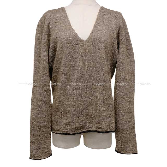 [Pre-loved] HERMES Knit Long sleeves knit V neck Soldo product Brown/Noir (Black) Nyron/Cashmere/Silk[USED SA][Authentic]