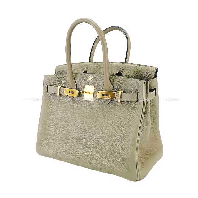 HERMES Handbag Birkin30 Sauge Taurillon Clemence Gold HW Stamp X[EXCELLENT][Authentic]