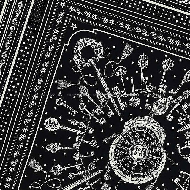 [Pre-loved] HERMES scarf Carre 140 Les Cles Bandana Noir (Black) Cashmere70% / Silk30%[LIKE NEW][Authentic]