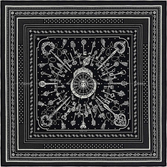 [Pre-loved] HERMES scarf Carre 140 Les Cles Bandana Noir (Black) Cashmere70% / Silk30%[LIKE NEW][Authentic]