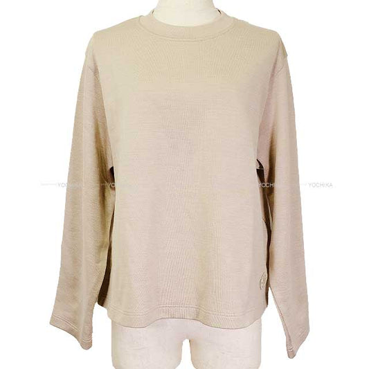 HERMES Sweat knit sweater Sellier Button patch Pullover #36 Beige Cotton/Silk/Nyron[ALMOST NEW][Authentic]