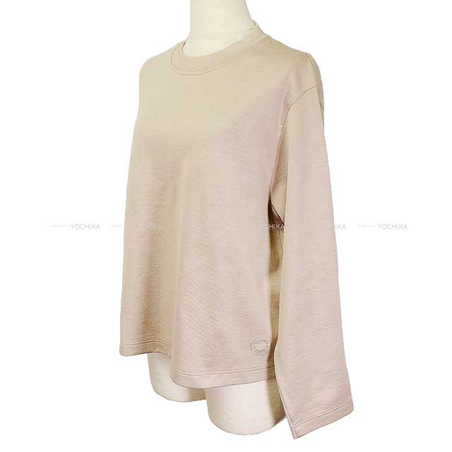 HERMES Sweat knit sweater Sellier Button patch Pullover #36 Beige Cotton/Silk/Nyron[ALMOST NEW][Authentic]