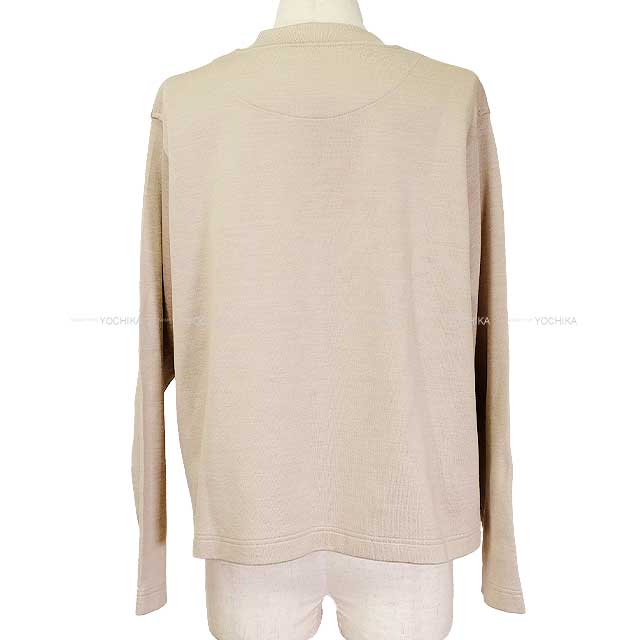 HERMES Sweat knit sweater Sellier Button patch Pullover #36 Beige Cotton/Silk/Nyron[ALMOST NEW][Authentic]