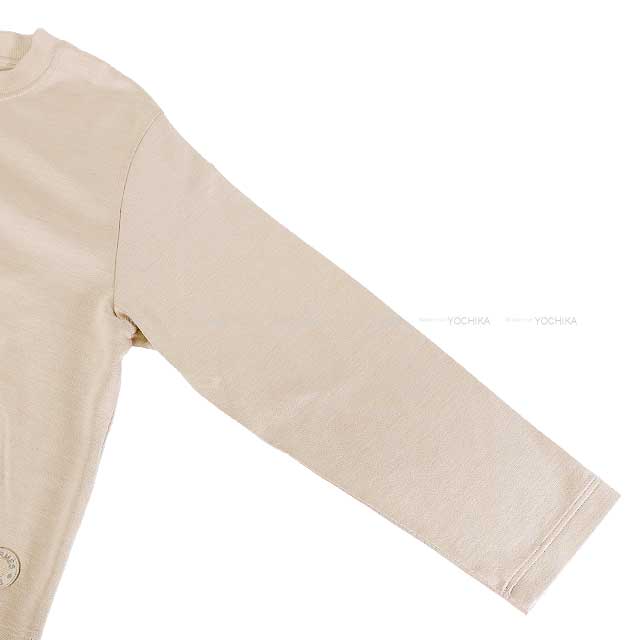 HERMES Sweat knit sweater Sellier Button patch Pullover #36 Beige Cotton/Silk/Nyron[ALMOST NEW][Authentic]