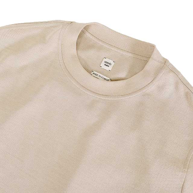 HERMES Sweat knit sweater Sellier Button patch Pullover #36 Beige Cotton/Silk/Nyron[ALMOST NEW][Authentic]