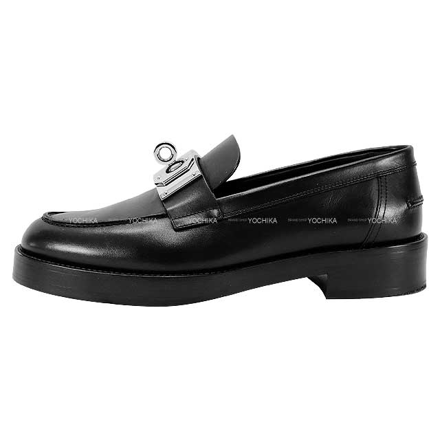 [Pre-loved] HERMES loafers Moccasin Loafer hot Kelly buckle #38 1/2 Noir (Black) Calf Silver HW[LIKE NEW][Authentic]