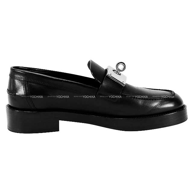 [Pre-loved] HERMES loafers Moccasin Loafer hot Kelly buckle #38 1/2 Noir (Black) Calf Silver HW[LIKE NEW][Authentic]