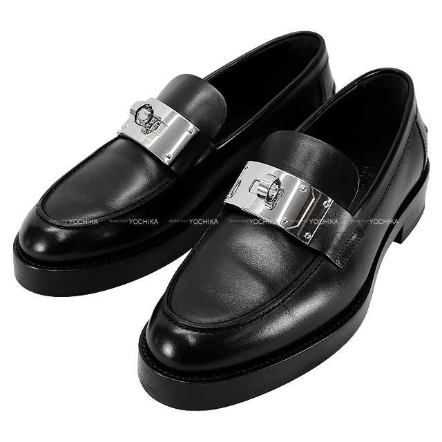 [Pre-loved] HERMES loafers Moccasin Loafer hot Kelly buckle #38 1/2 Noir (Black) Calf Silver HW[LIKE NEW][Authentic]