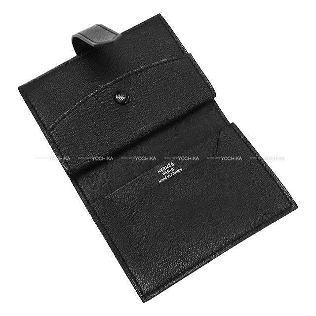 HERMES Bi-fold wallet Bearn Mini Card holder With Coin purse Noir (Black) Chevre Mysore Silver HW Stamp D[EXCELLENT][Authentic]