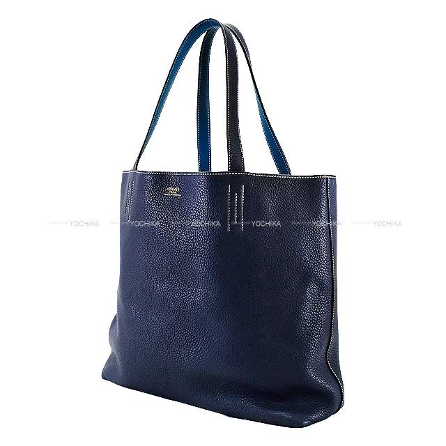 [Pre-loved] HERMES tote bag Double Sens 45 Bleu Saphir/Bleu Izmir Taurillon Clemence Stamp □Q[LIKE NEW][Authentic]