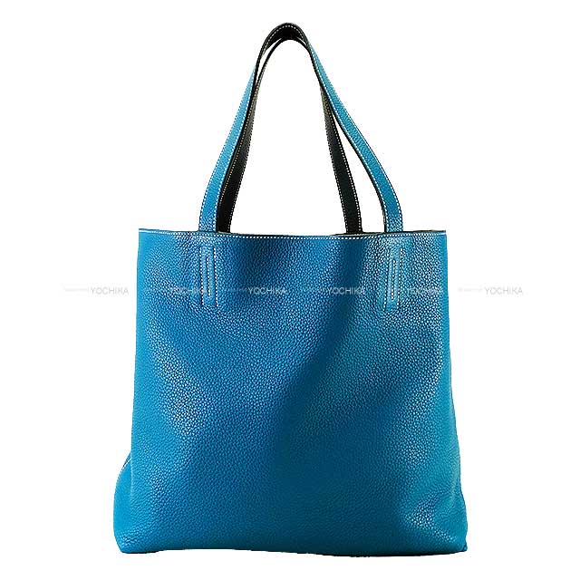 [Pre-loved] HERMES tote bag Double Sens 45 Bleu Saphir/Bleu Izmir Taurillon Clemence Stamp □Q[LIKE NEW][Authentic]