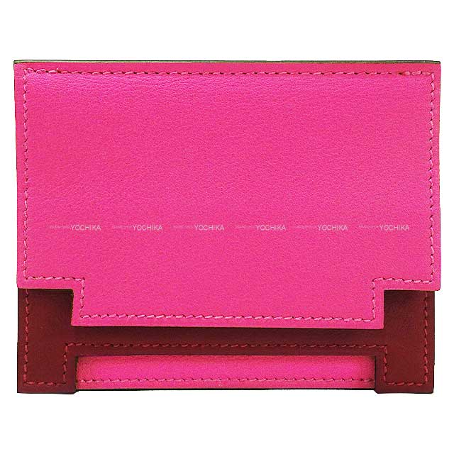 HERMES card holder Multiplis Magnolia/Rouge H Veau Swift Stamp A[EXCELLENT][Authentic]