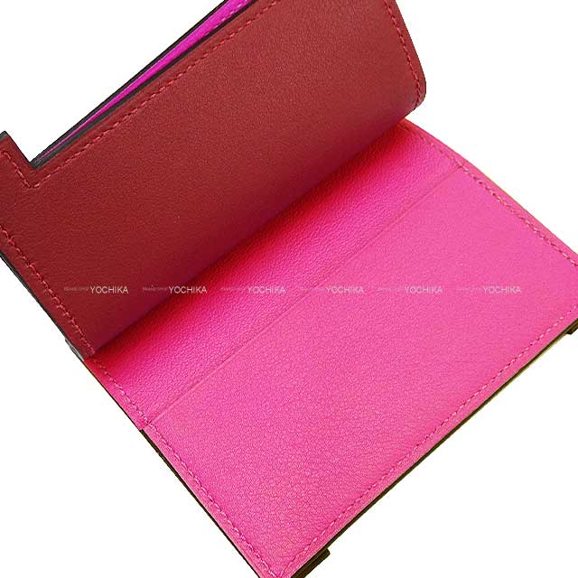 HERMES card holder Multiplis Magnolia/Rouge H Veau Swift Stamp A[EXCELLENT][Authentic]