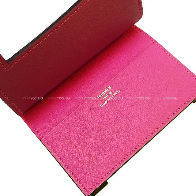 HERMES card holder Multiplis Magnolia/Rouge H Veau Swift Stamp A[EXCELLENT][Authentic]