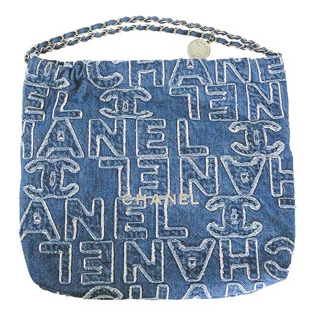 A/W 2024 CHANEL Handbag Chanel 22 logo with medal charm Regular (medium) hobo  Blue Denim Silver HW AS3261[BRAND NEW][Authentic]