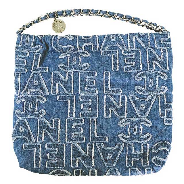 A/W 2024 CHANEL Handbag Chanel 22 logo with medal charm Regular (medium) hobo  Blue Denim Silver HW AS3261[BRAND NEW][Authentic]